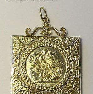 St Georges Coin Square Filigree Pendant  in jewellers bronze Dipped in 9ct Gold