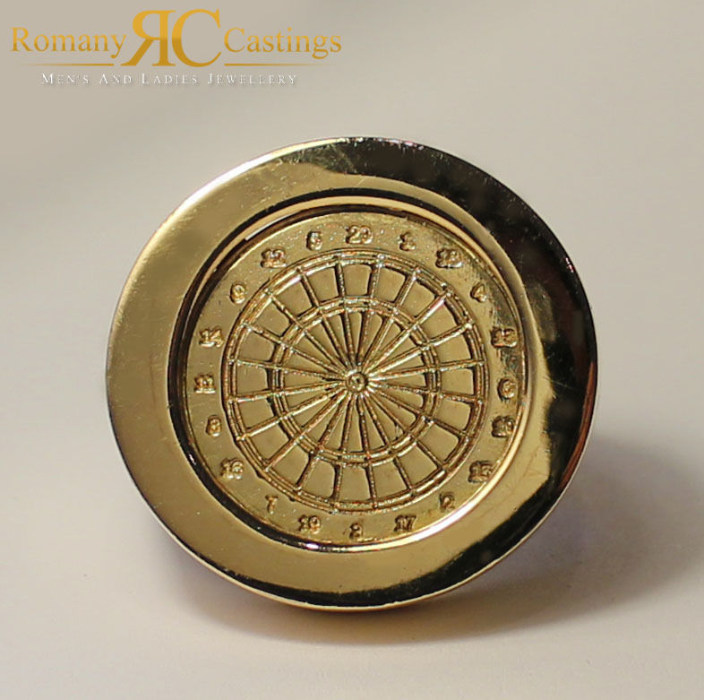 Men's Highly Polished Dart Board Ring cast in 9ct Gold Ring 33 grams